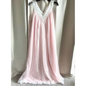 Vtg Tosca Peignoir Nightgown Medium Pink Lace Chiffon Coquette Lingerie 17867x